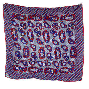 VINTAGE USNA 70s Red & Blue Paisley Square Scarf 22x22 D89